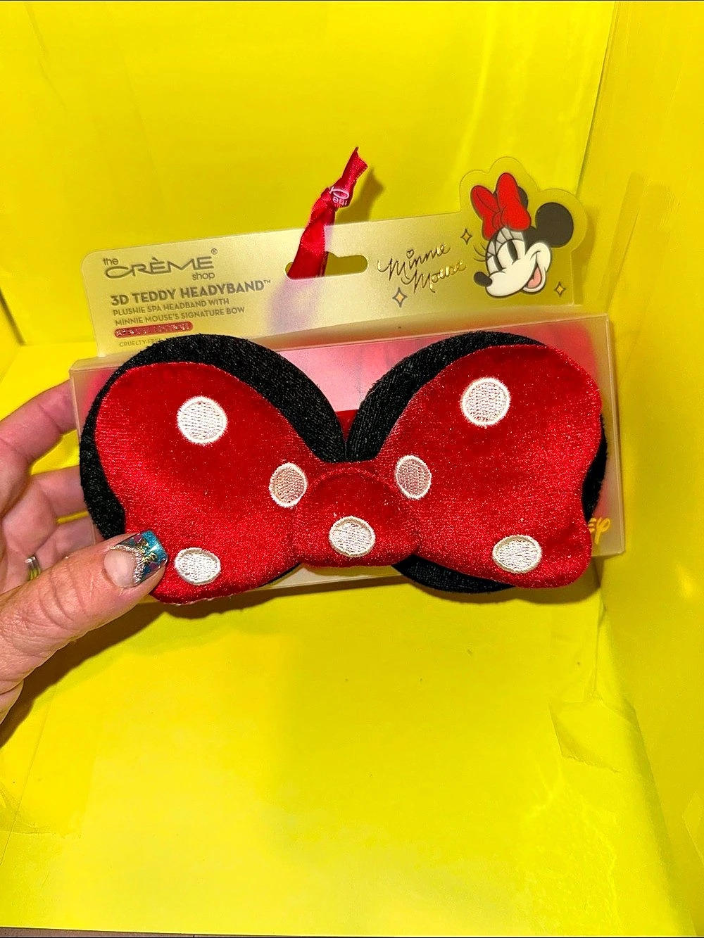 the Crème Shop Minnie Mouse 3D Teddy Headband Velvet Red & Black Headband NWT